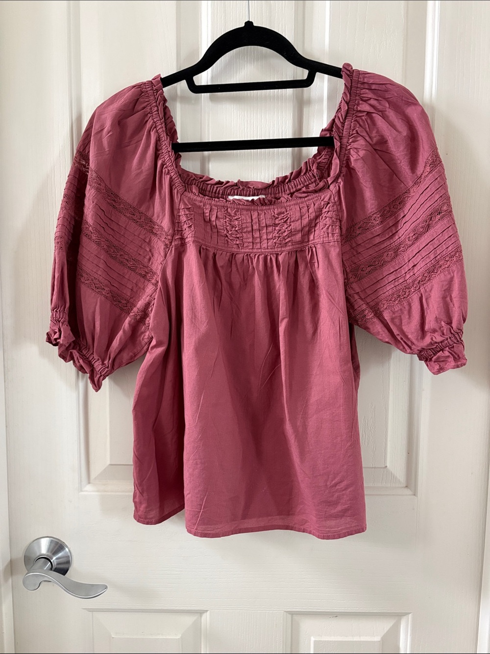 LOFT Dusty Rose Smocked Peasant Top